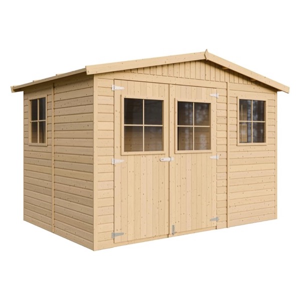 Abri de jardin en bois naturel Timbela 6 m² avec fenêtres