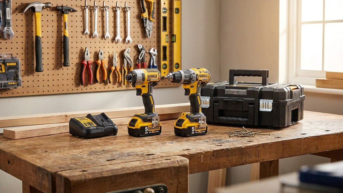 Dewalt Black Friday 2026, perceuse et visseuse à chocs Dewalt sur un établi