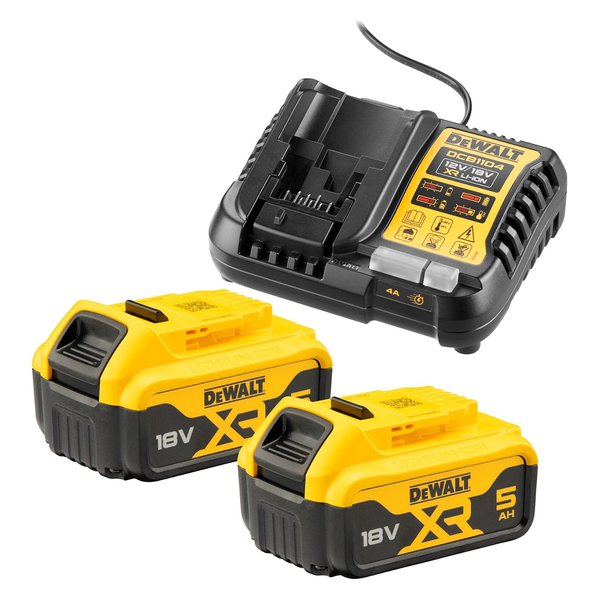 Pack de deux batteries Dewalt XR 18V 5 Ah et chargeur DCB1104P2