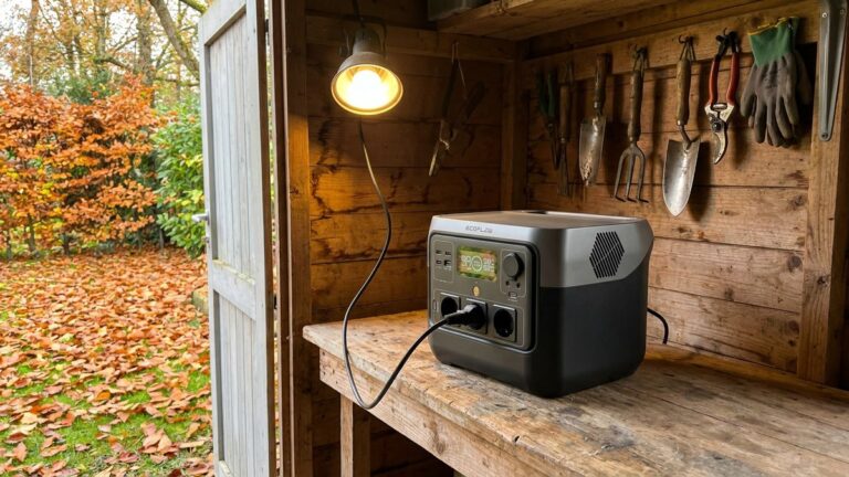 EcoFlow Black Friday, station électrique RIVER 2 Pro dans un abri de jardin