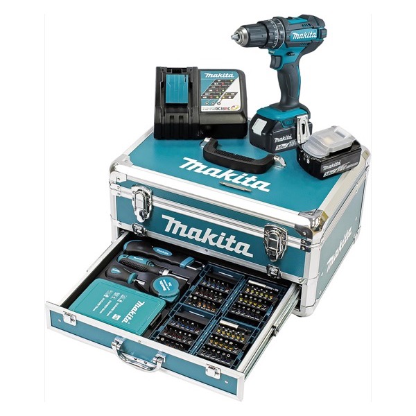 Perceuse à percussion Makita DHP482RFX9 avec batteries et accessoires