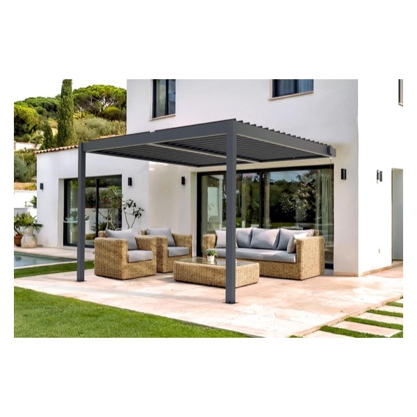 Pergola bioclimatique adossée Cazeboo Piana 3x3 m taupe