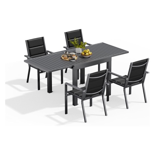 Salon de jardin en aluminium Devoko table extensible et 4 chaises