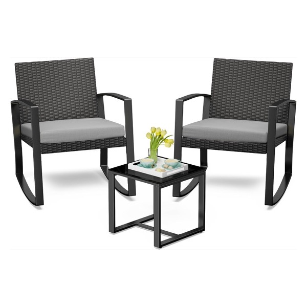 Salon de jardin Bealife 3 pièces avec 2 fauteuils à bascule et table basse